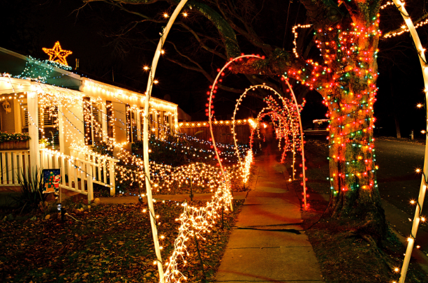 this image shows Christmas lights in Folsom, CA